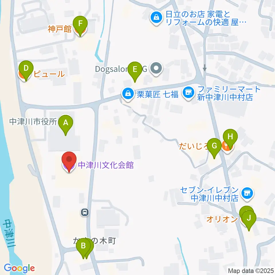中津川文化会館周辺のファミレス・ファーストフード一覧地図