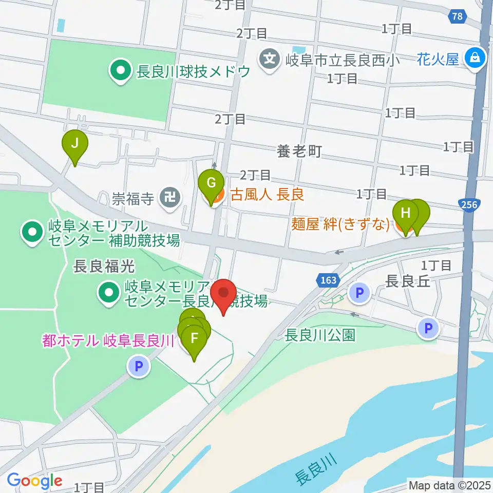 長良川国際会議場周辺のファミレス・ファーストフード一覧地図