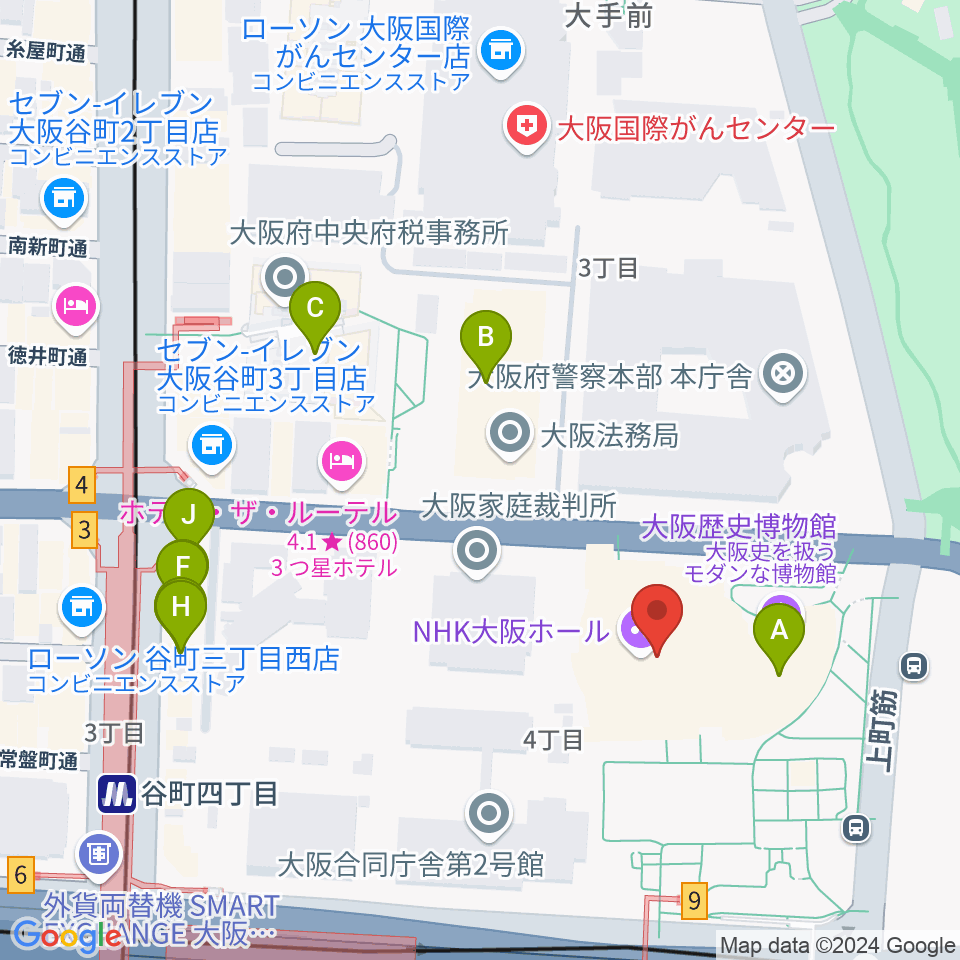 NHK大阪ホール周辺のファミレス・ファーストフード一覧地図