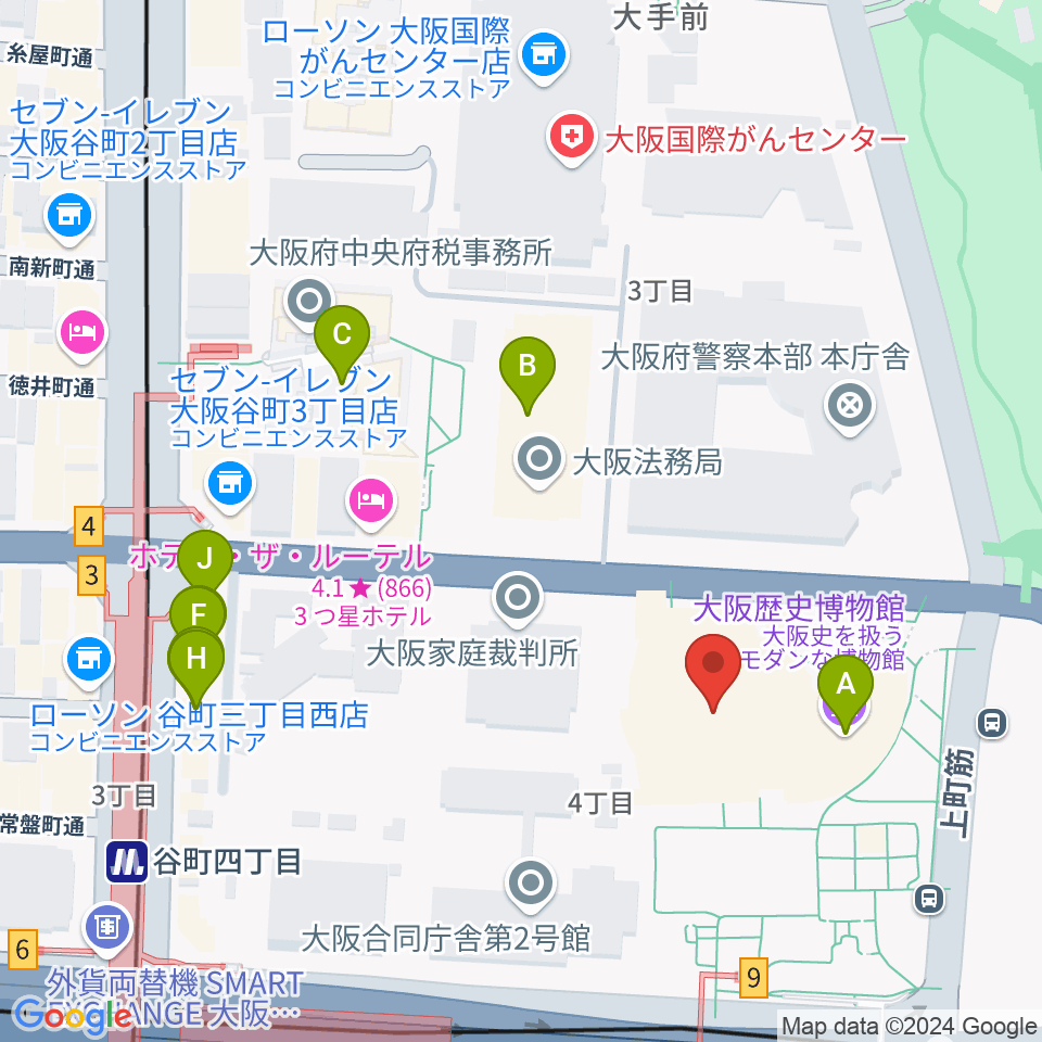 NHK大阪ホール周辺のファミレス・ファーストフード一覧地図