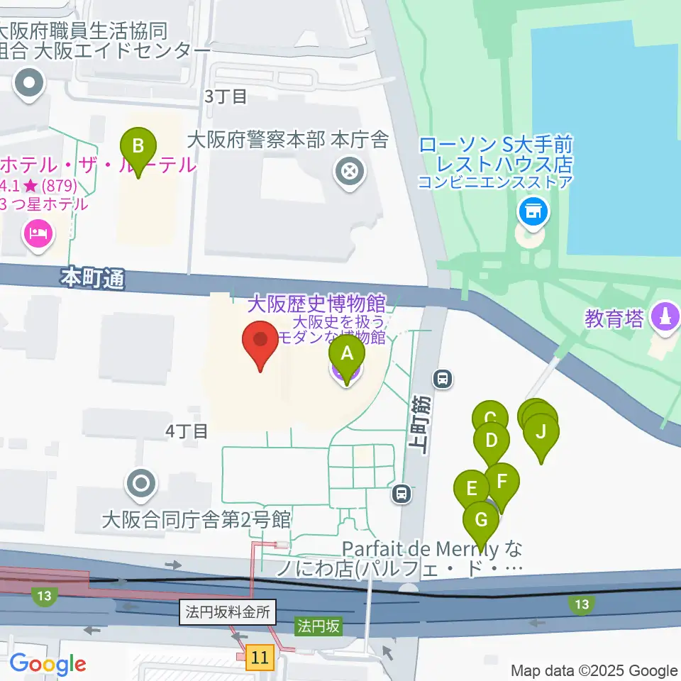 NHK大阪ホール周辺のファミレス・ファーストフード一覧地図