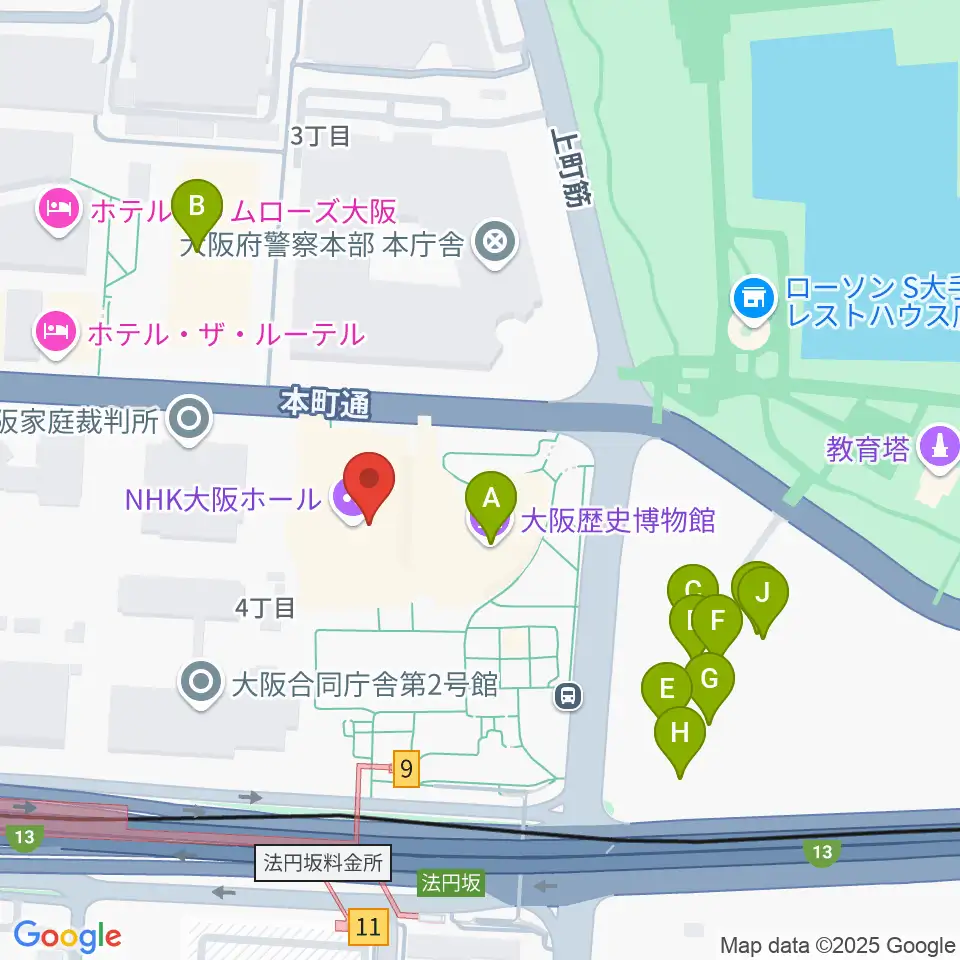 NHK大阪ホール周辺のファミレス・ファーストフード一覧地図