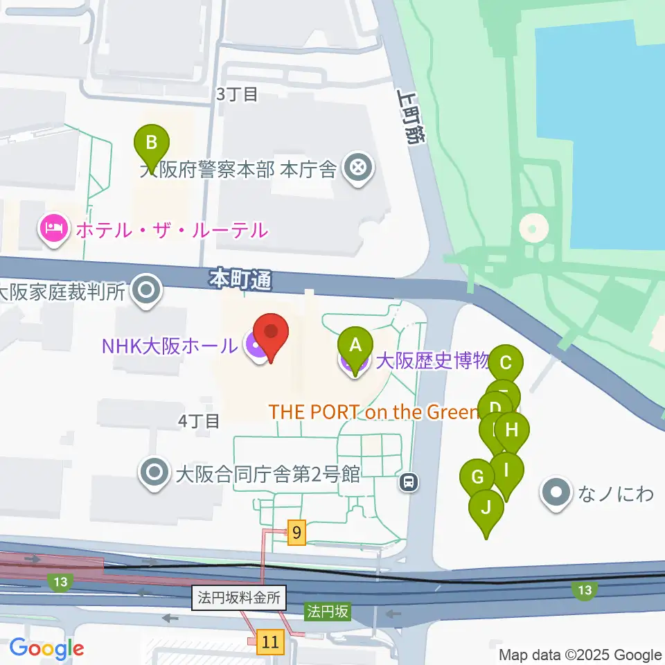 NHK大阪ホール周辺のファミレス・ファーストフード一覧地図