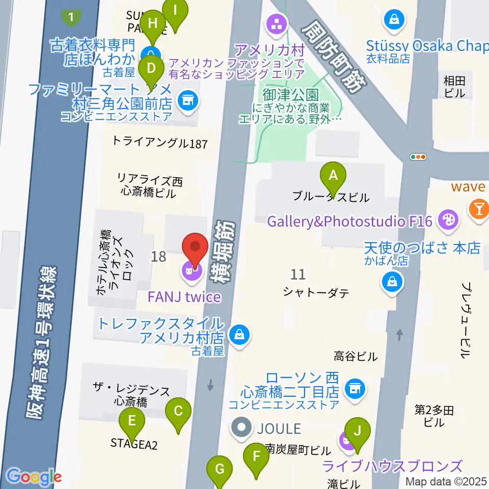 心斎橋キングコブラ周辺のファミレス・ファーストフード一覧地図