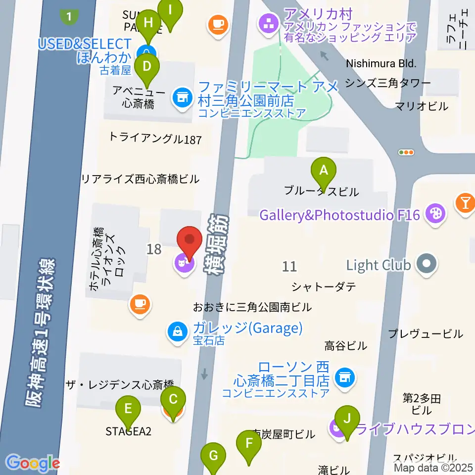 心斎橋キングコブラ周辺のファミレス・ファーストフード一覧地図