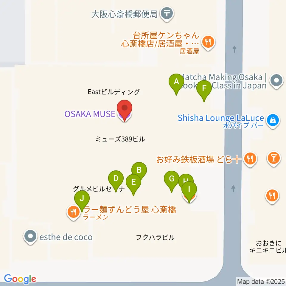 OSAKA MUSE周辺のファミレス・ファーストフード一覧地図