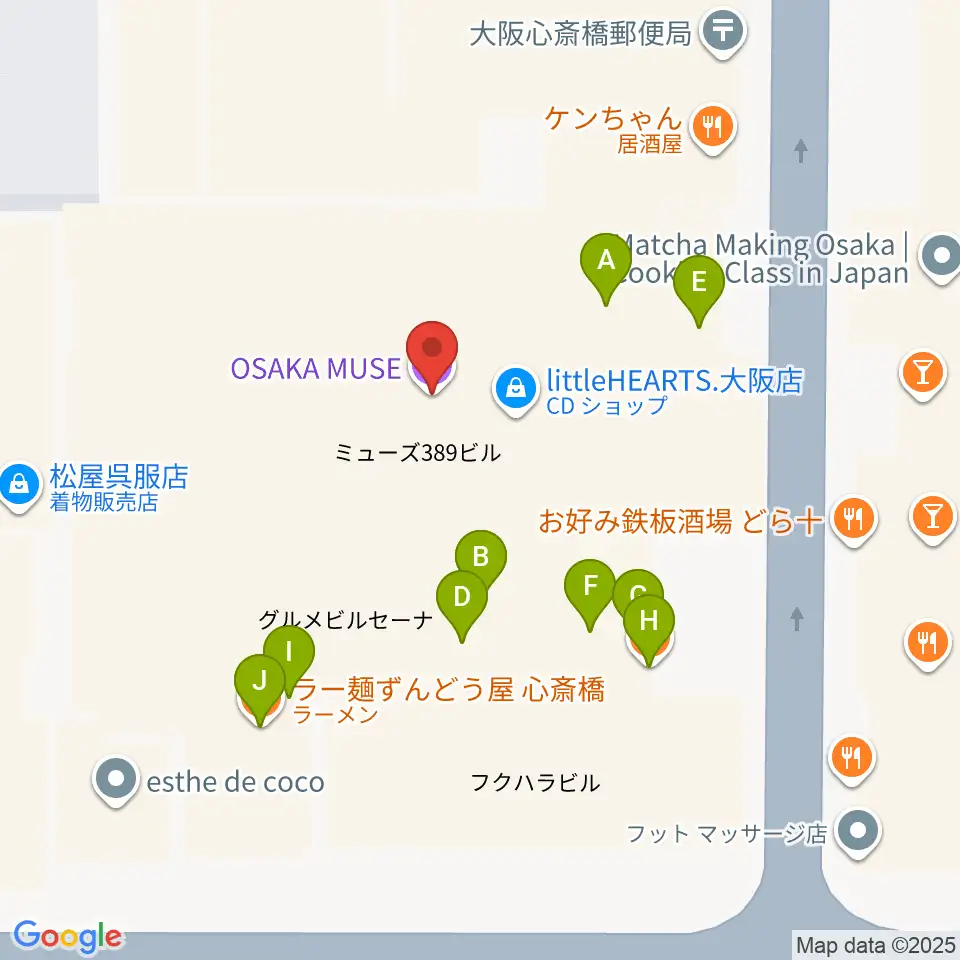 OSAKA MUSE周辺のファミレス・ファーストフード一覧地図