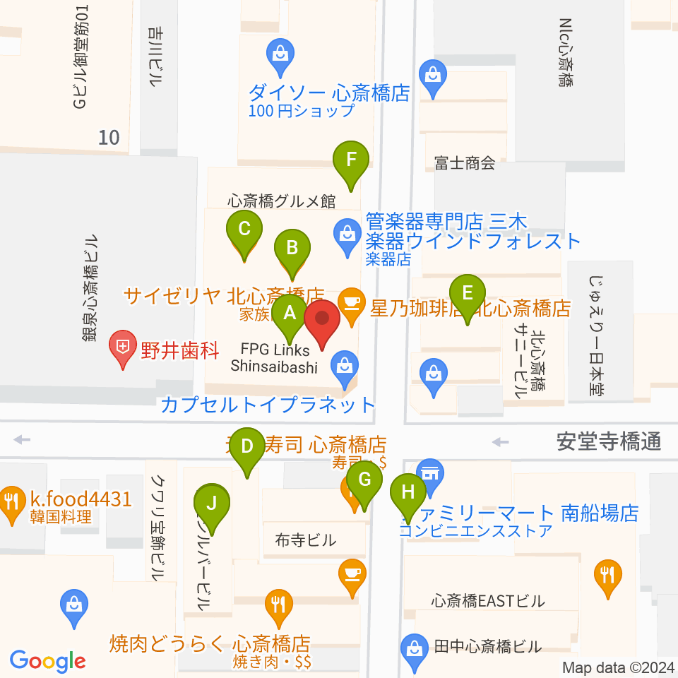 大阪RUIDO周辺のファミレス・ファーストフード一覧地図