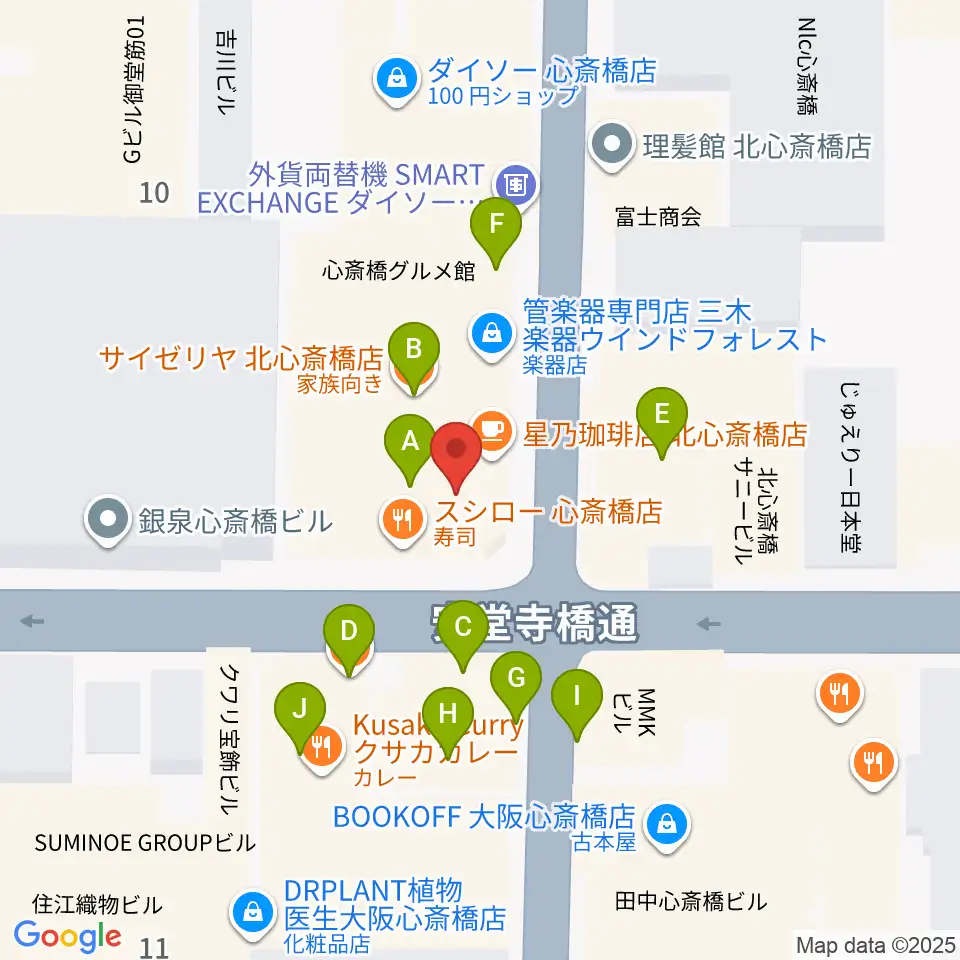 大阪RUIDO周辺のファミレス・ファーストフード一覧地図