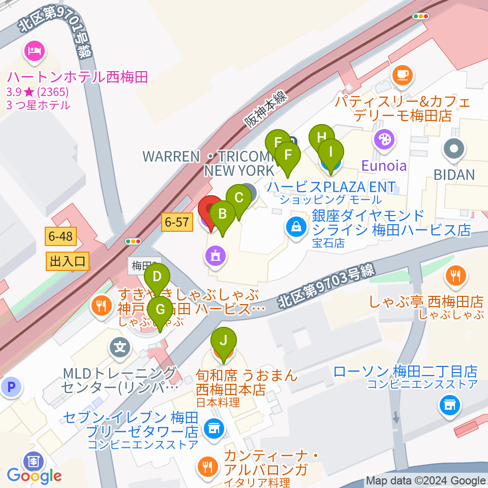 ビルボードライブ大阪周辺のファミレス・ファーストフード一覧地図