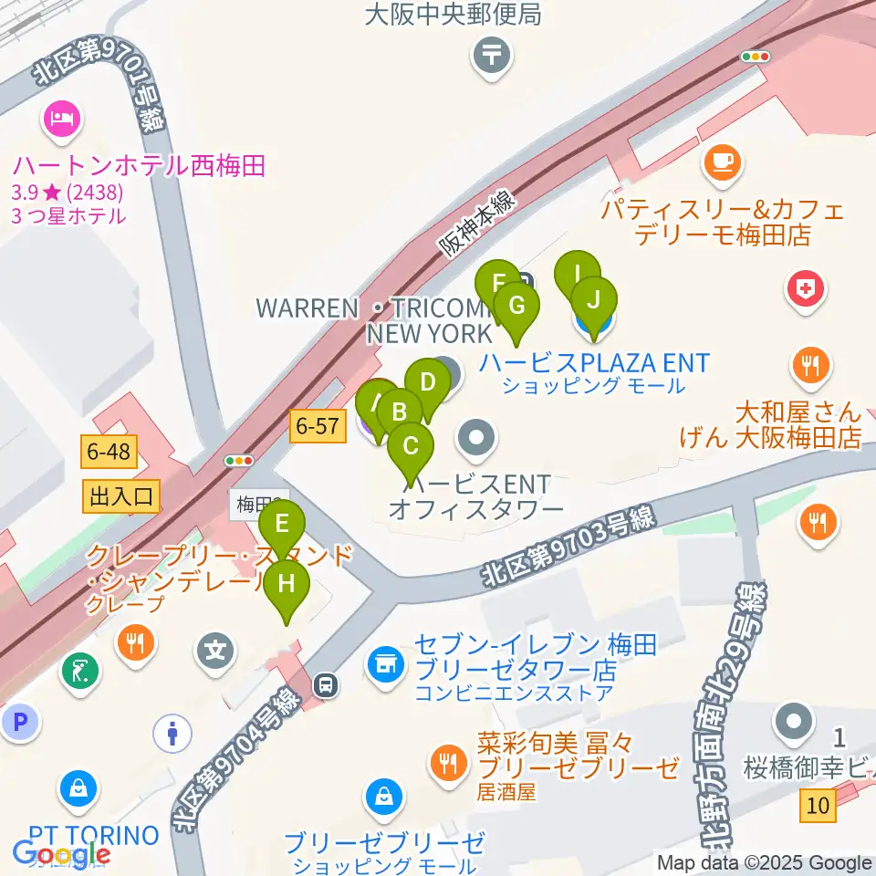 ビルボードライブ大阪周辺のファミレス・ファーストフード一覧地図