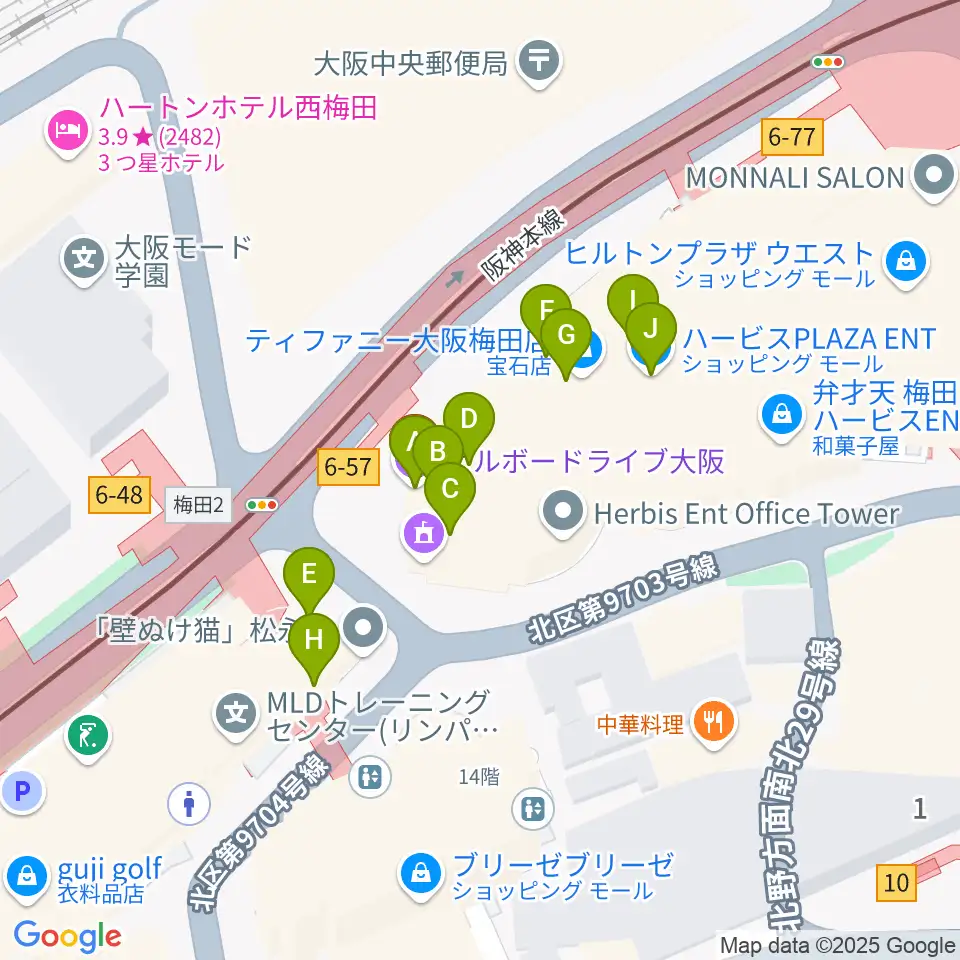ビルボードライブ大阪周辺のファミレス・ファーストフード一覧地図