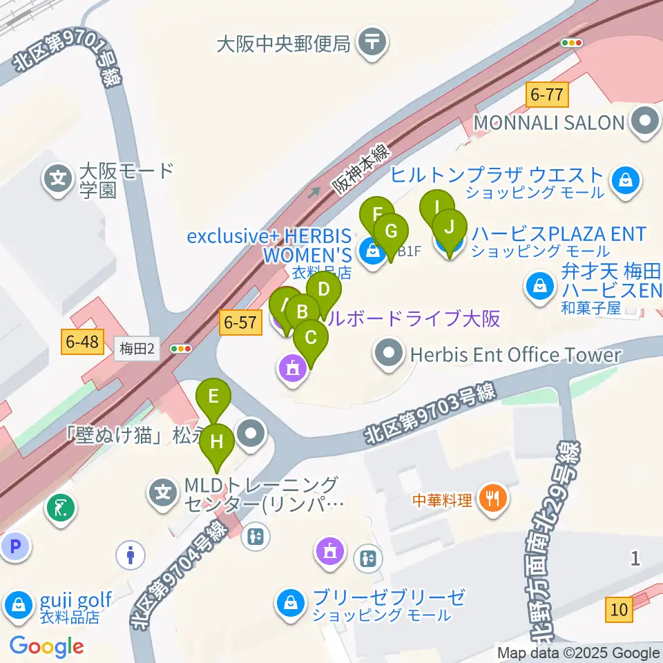 ビルボードライブ大阪周辺のファミレス・ファーストフード一覧地図