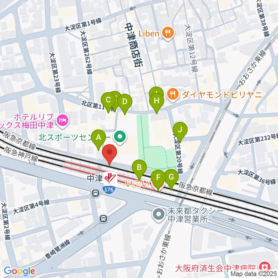 中津Vi-code周辺のファミレス・ファーストフード一覧地図