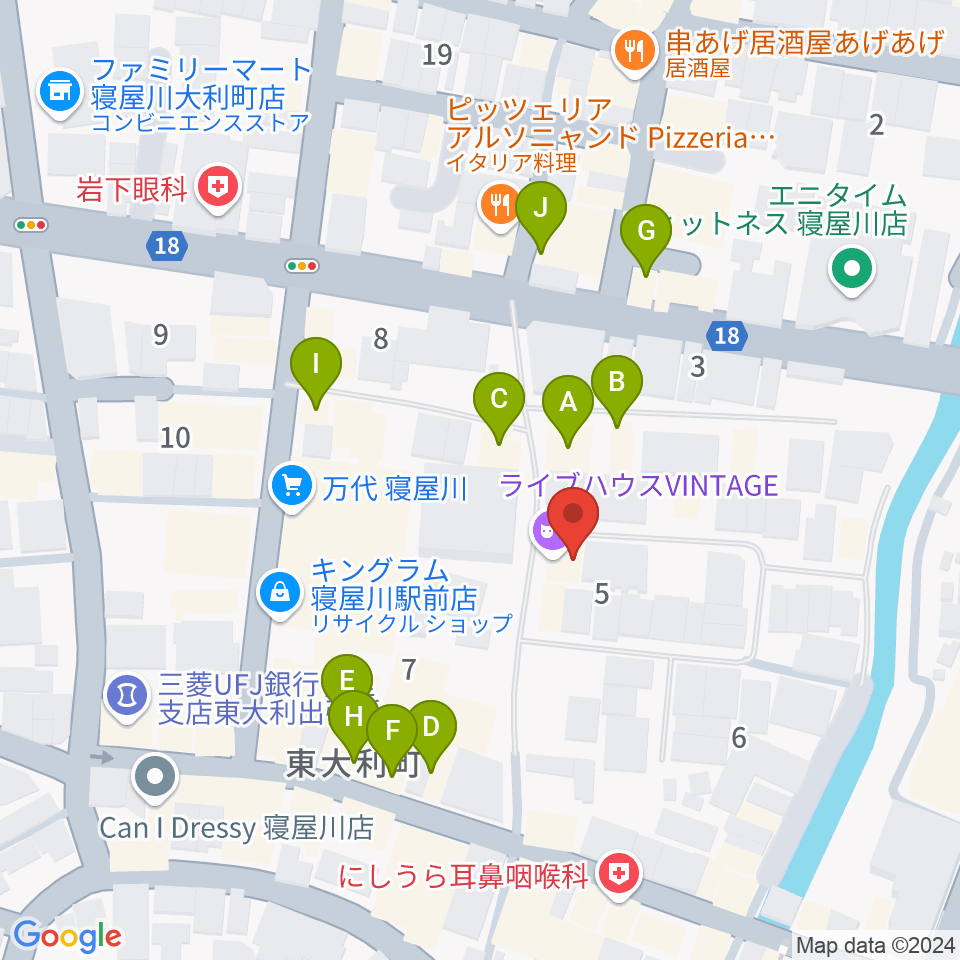 寝屋川VINTAGE周辺のファミレス・ファーストフード一覧地図