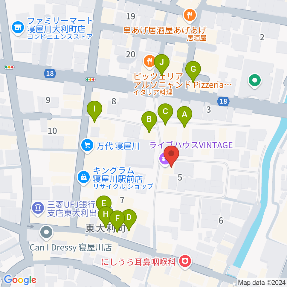 寝屋川VINTAGE周辺のファミレス・ファーストフード一覧地図