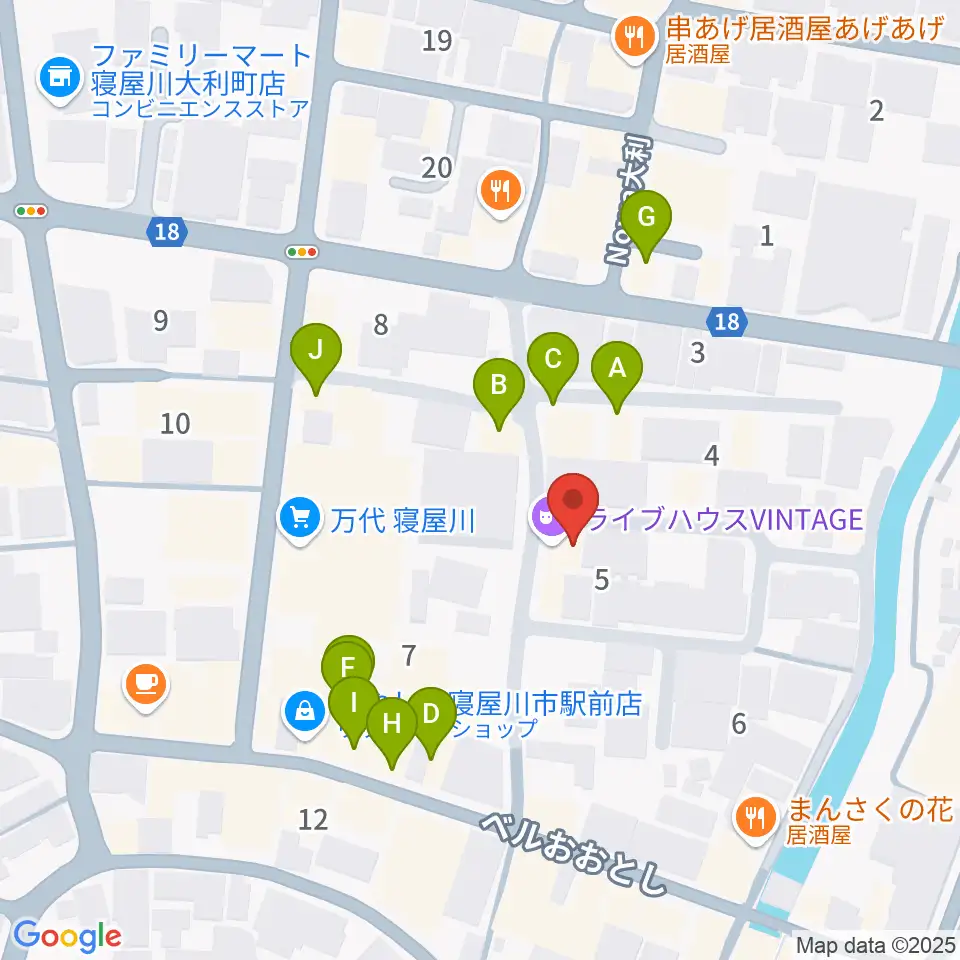 寝屋川VINTAGE周辺のファミレス・ファーストフード一覧地図