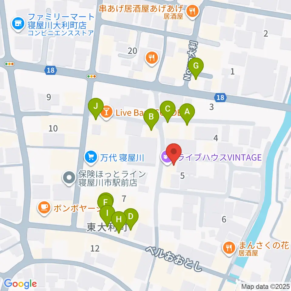 寝屋川VINTAGE周辺のファミレス・ファーストフード一覧地図