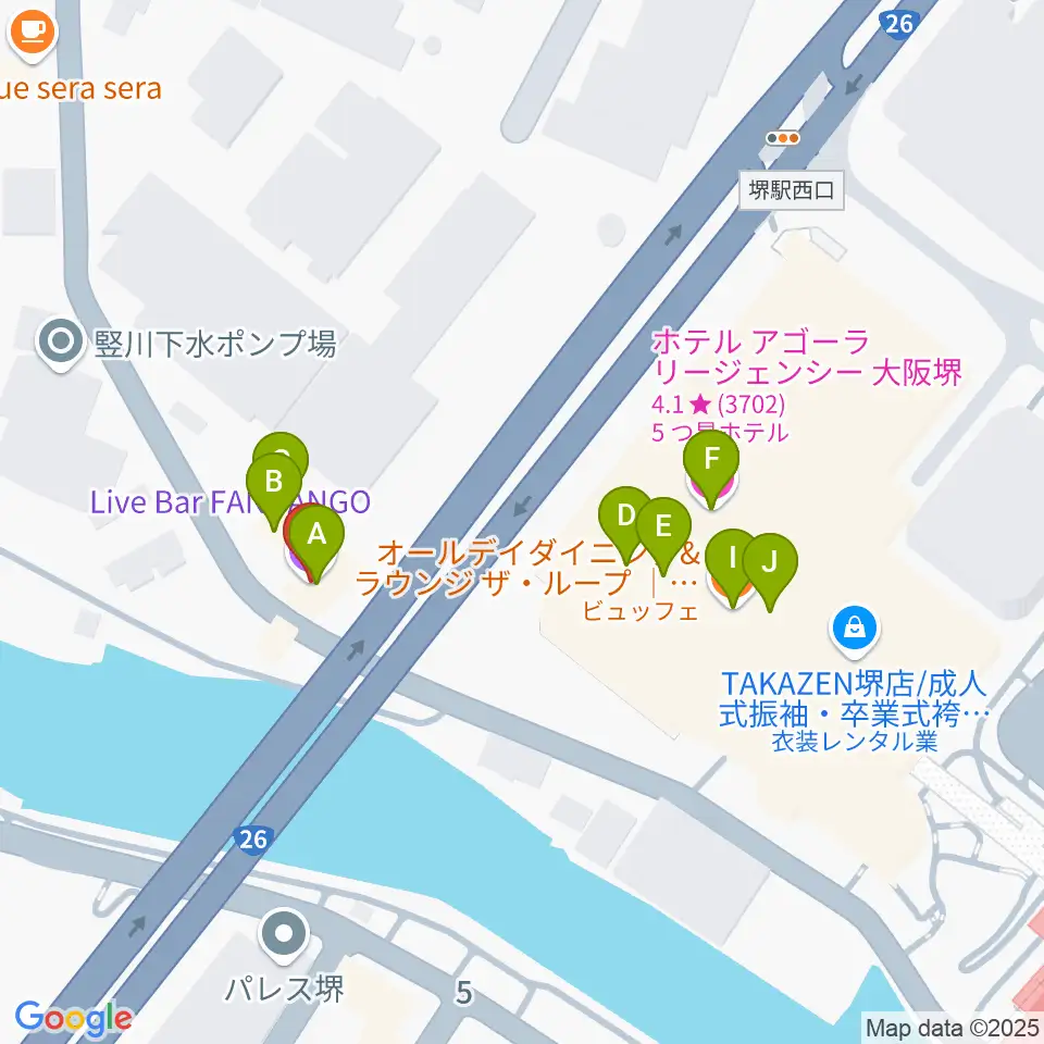 堺ファンダンゴ周辺のファミレス・ファーストフード一覧地図