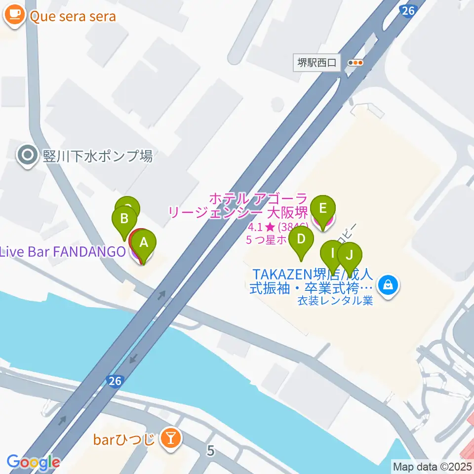 堺ファンダンゴ周辺のファミレス・ファーストフード一覧地図