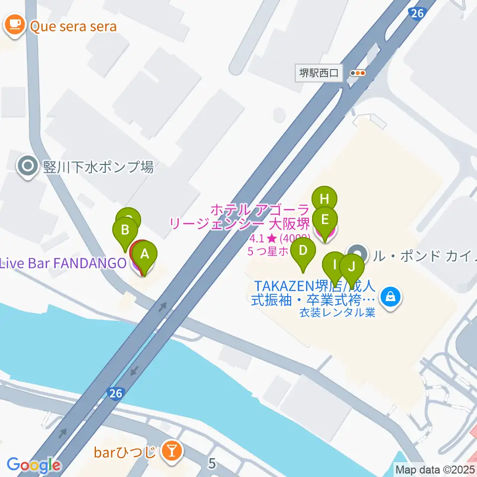 堺ファンダンゴ周辺のファミレス・ファーストフード一覧地図