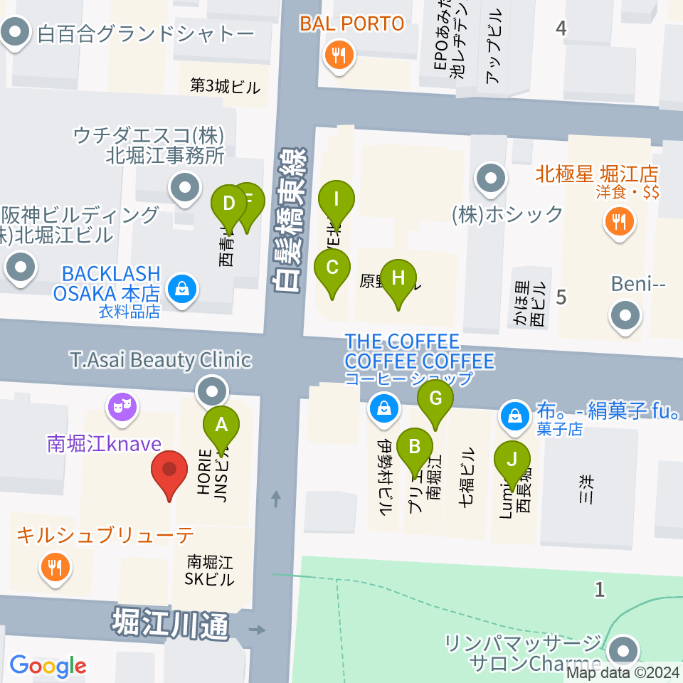 南堀江knave周辺のファミレス・ファーストフード一覧地図