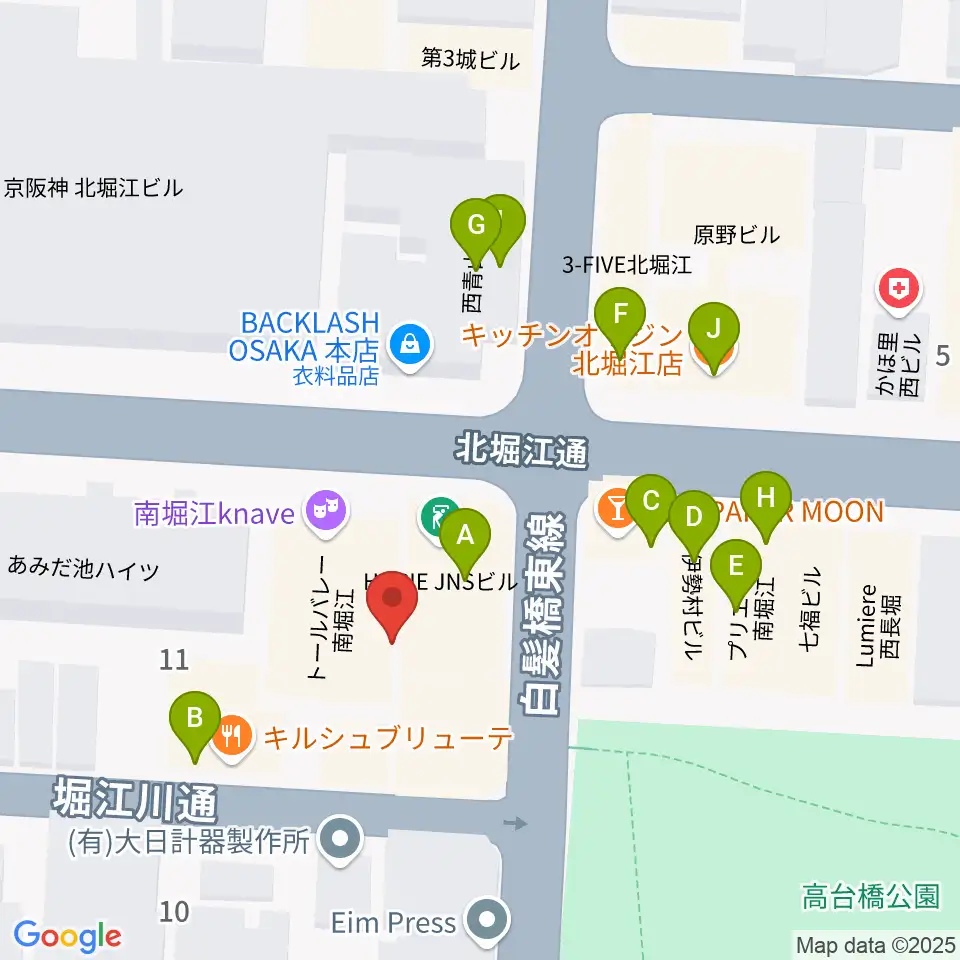 南堀江knave周辺のファミレス・ファーストフード一覧地図