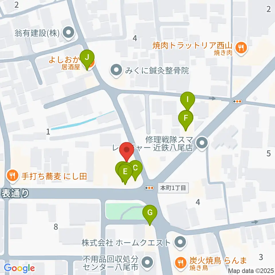 八尾シルキーホール周辺のファミレス・ファーストフード一覧地図