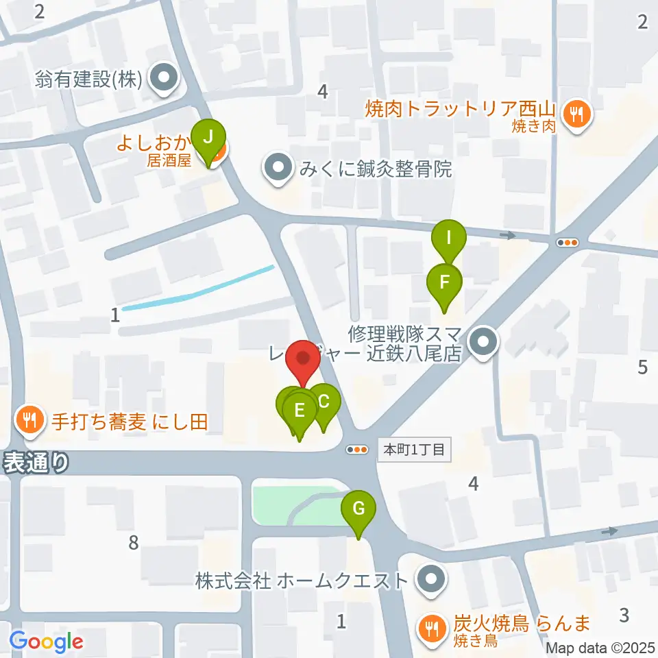 八尾シルキーホール周辺のファミレス・ファーストフード一覧地図