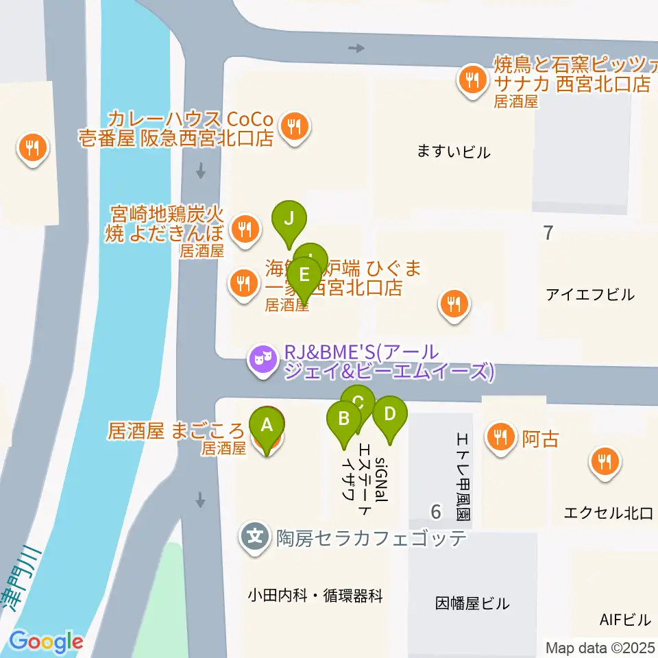 RJ&BME'S周辺のファミレス・ファーストフード一覧地図