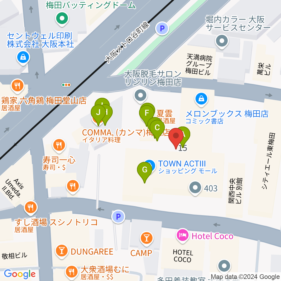 JAZZ ON TOP ACTⅢ店周辺のファミレス・ファーストフード一覧地図