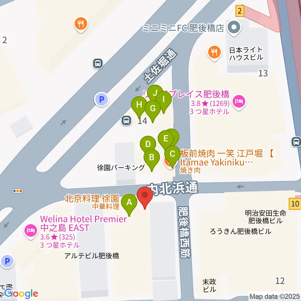 肥後橋VOXX周辺のファミレス・ファーストフード一覧地図