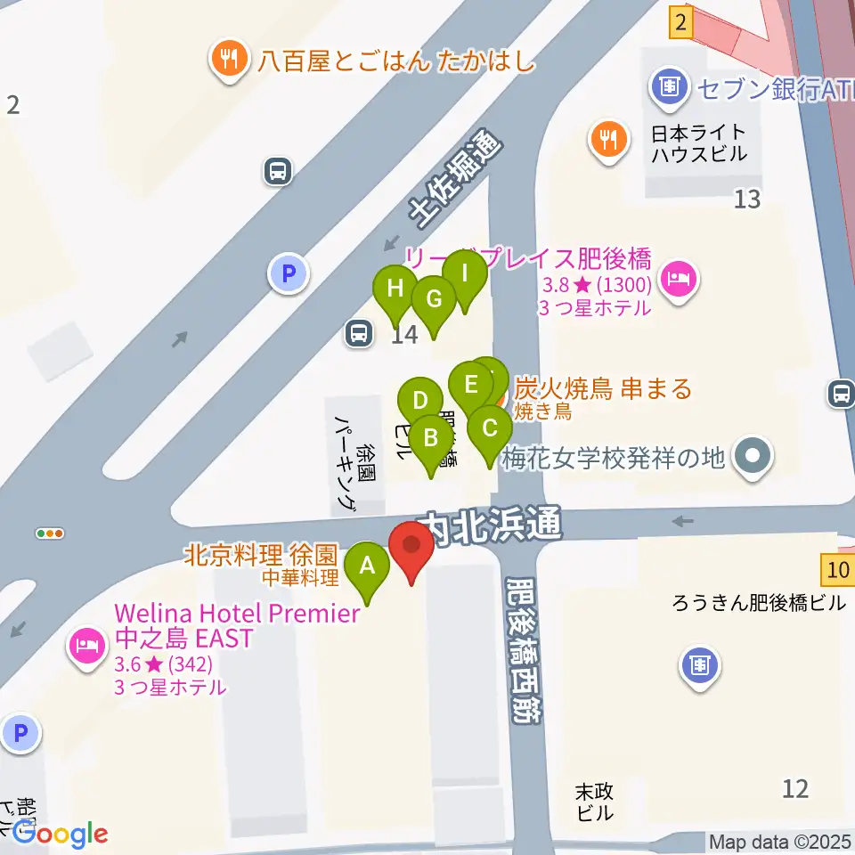肥後橋VOXX周辺のファミレス・ファーストフード一覧地図
