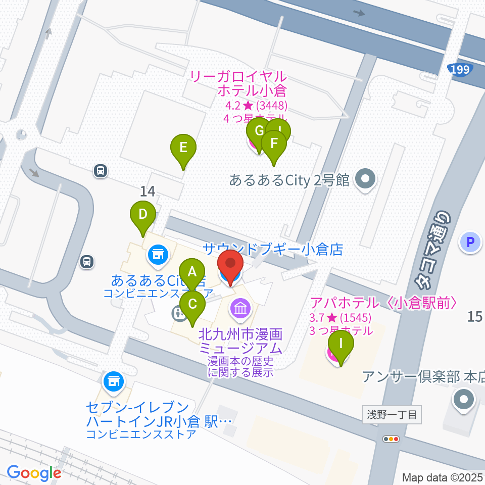 サウンドブギー小倉店周辺のファミレス・ファーストフード一覧地図