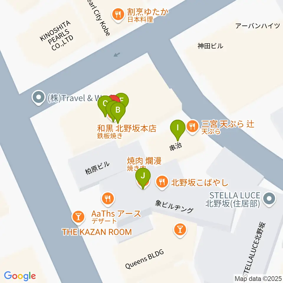 三ノ宮エリース周辺のファミレス・ファーストフード一覧地図