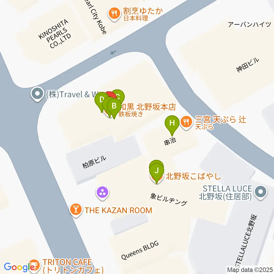 三ノ宮エリース周辺のファミレス・ファーストフード一覧地図