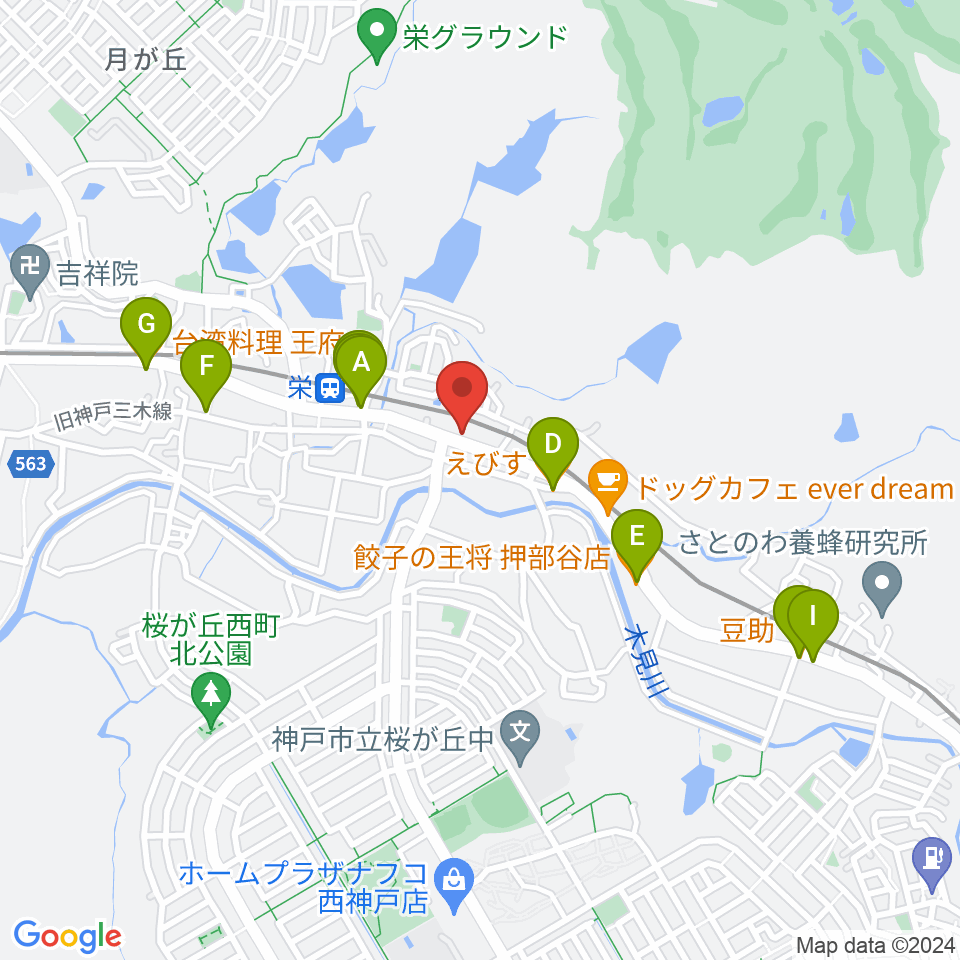 神戸スイングヴィル周辺のファミレス・ファーストフード一覧地図