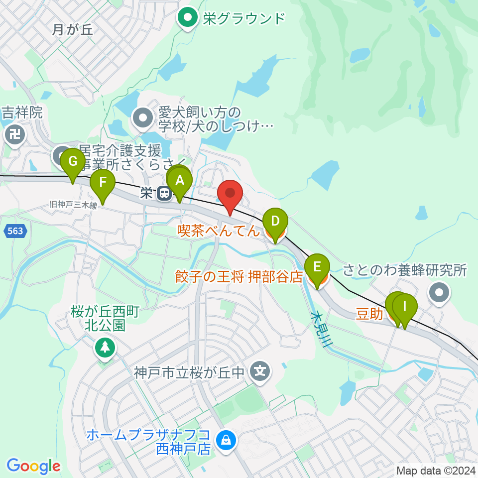 神戸スイングヴィル周辺のファミレス・ファーストフード一覧地図