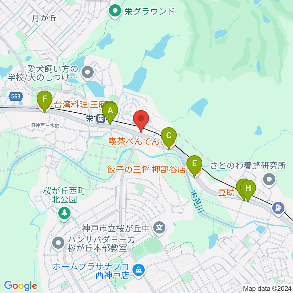 神戸スイングヴィル周辺のファミレス・ファーストフード一覧地図