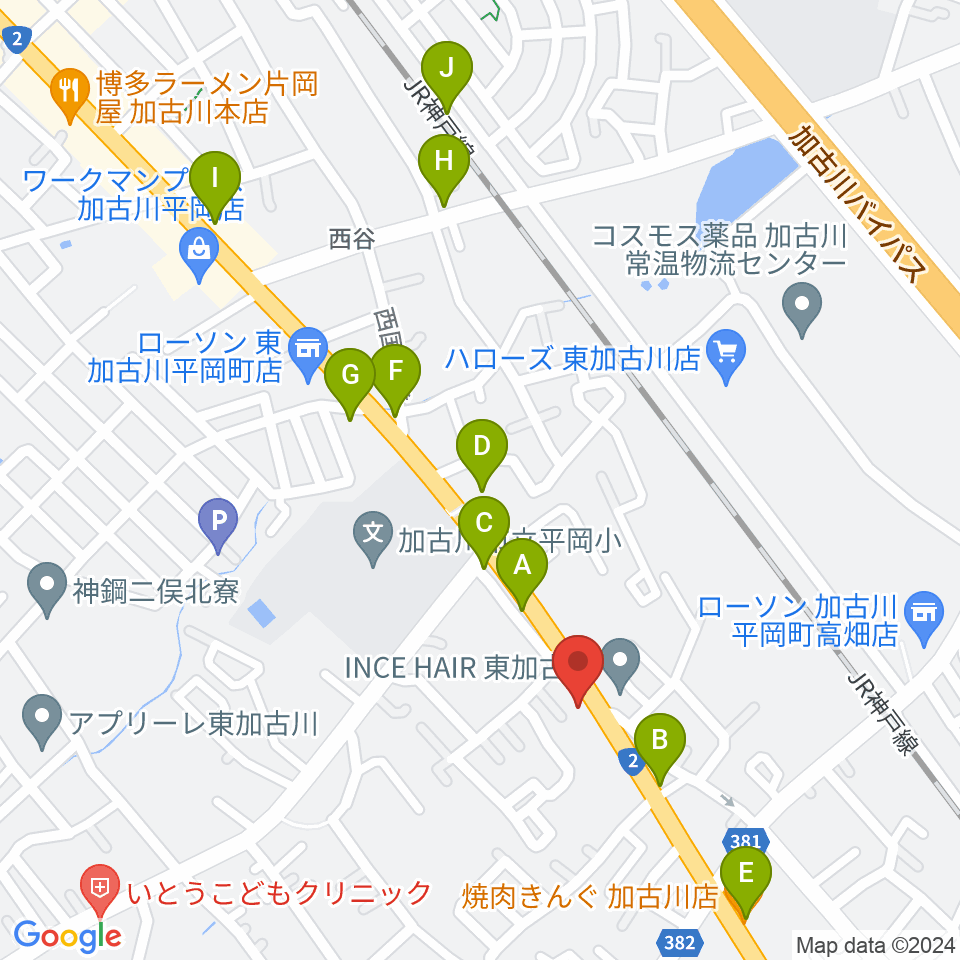 東加古川スターダンス周辺のファミレス・ファーストフード一覧地図