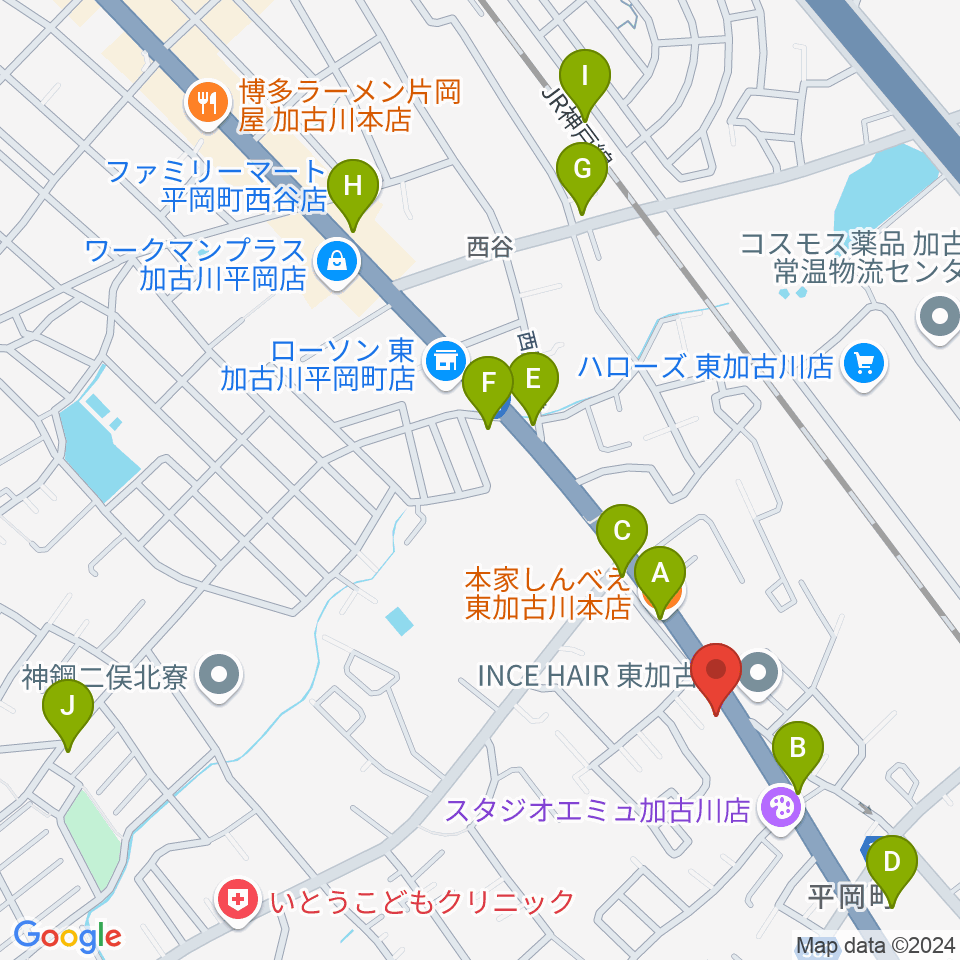 東加古川スターダンス周辺のファミレス・ファーストフード一覧地図