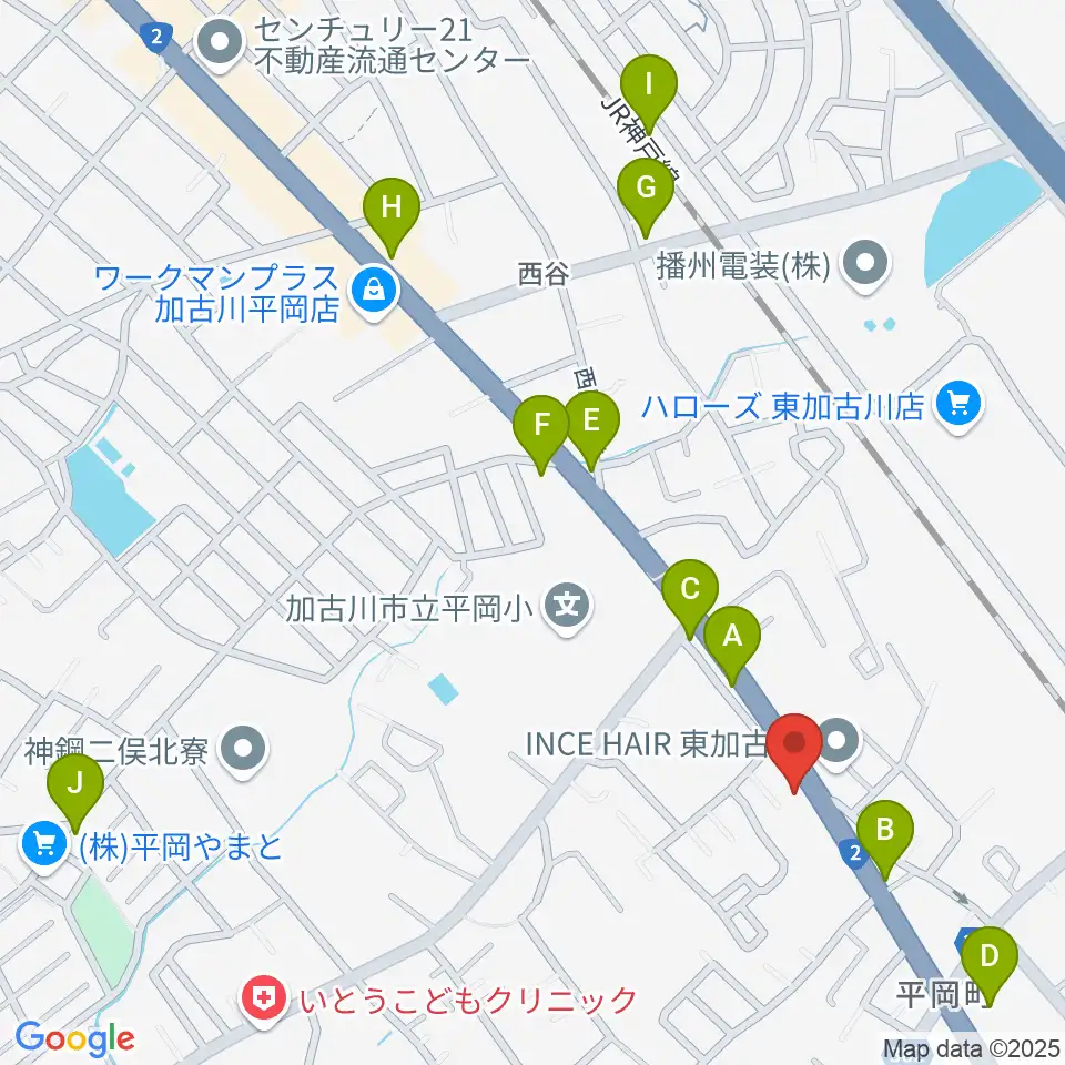 東加古川スターダンス周辺のファミレス・ファーストフード一覧地図