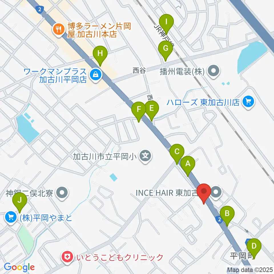 東加古川スターダンス周辺のファミレス・ファーストフード一覧地図