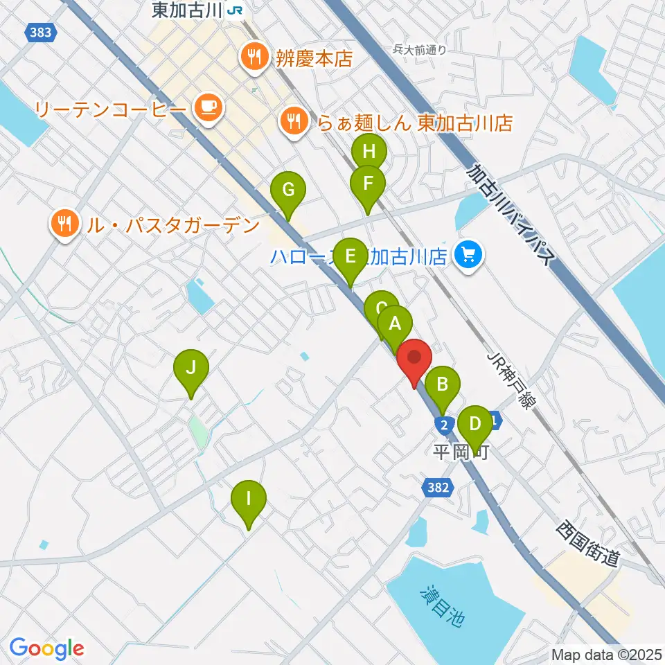 東加古川スターダンス周辺のファミレス・ファーストフード一覧地図