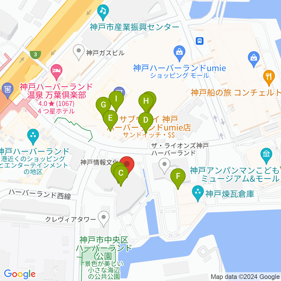神戸新聞松方ホール周辺のファミレス・ファーストフード一覧地図