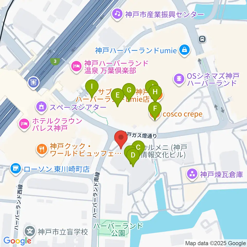 神戸新聞松方ホール周辺のファミレス・ファーストフード一覧地図
