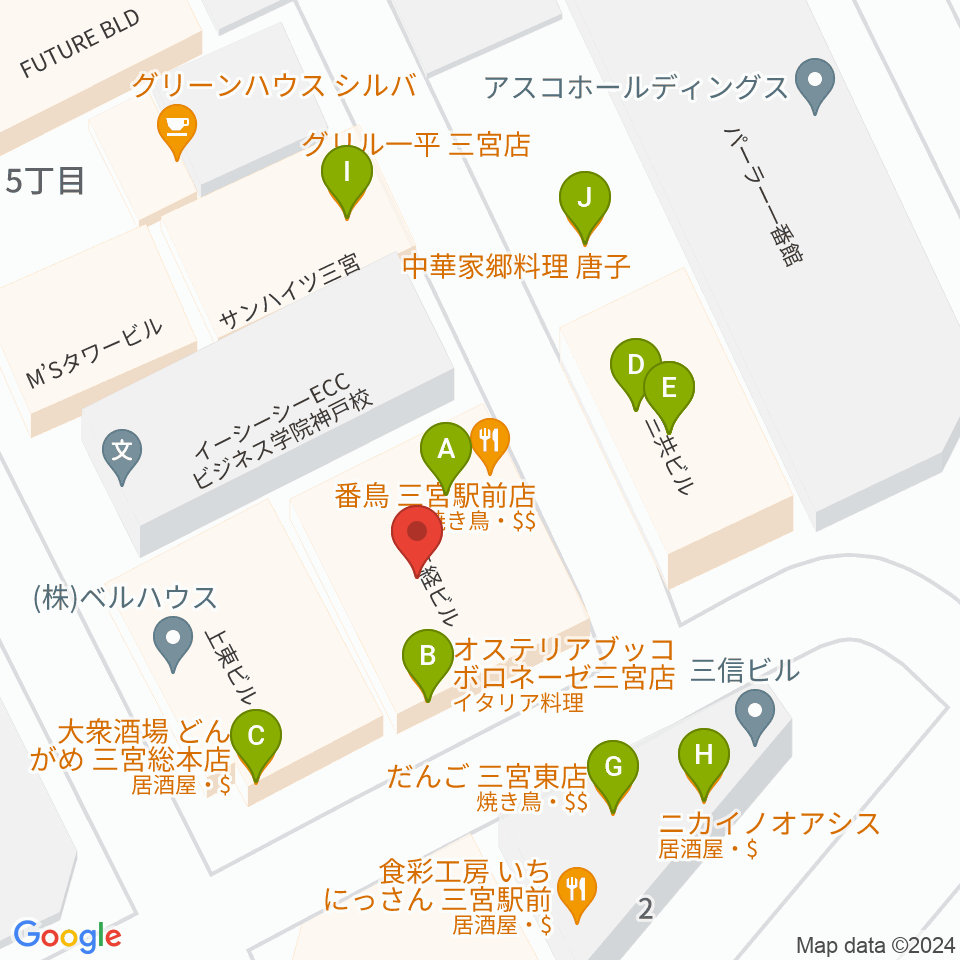 神戸グレートブルー周辺のファミレス・ファーストフード一覧地図