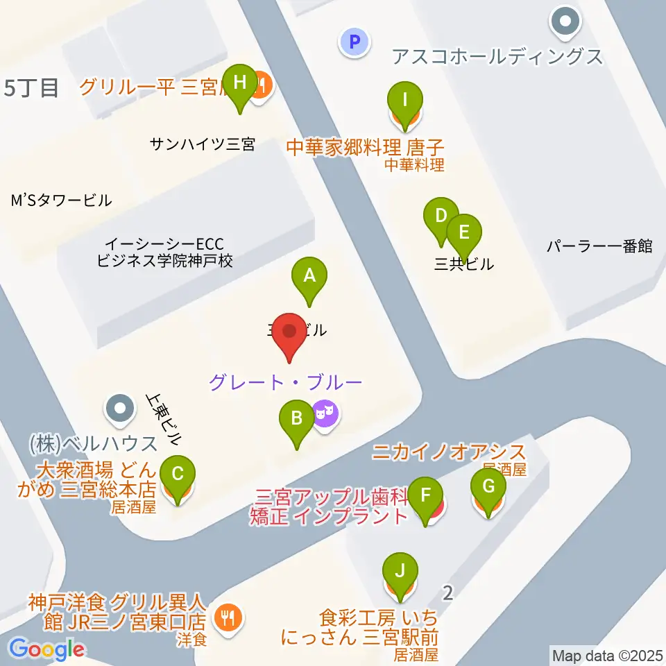 神戸グレートブルー周辺のファミレス・ファーストフード一覧地図