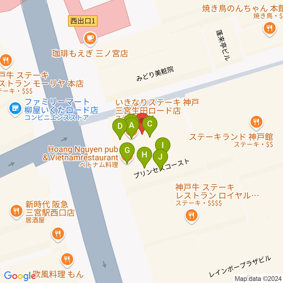 JazzBarグッドマン周辺のファミレス・ファーストフード一覧地図