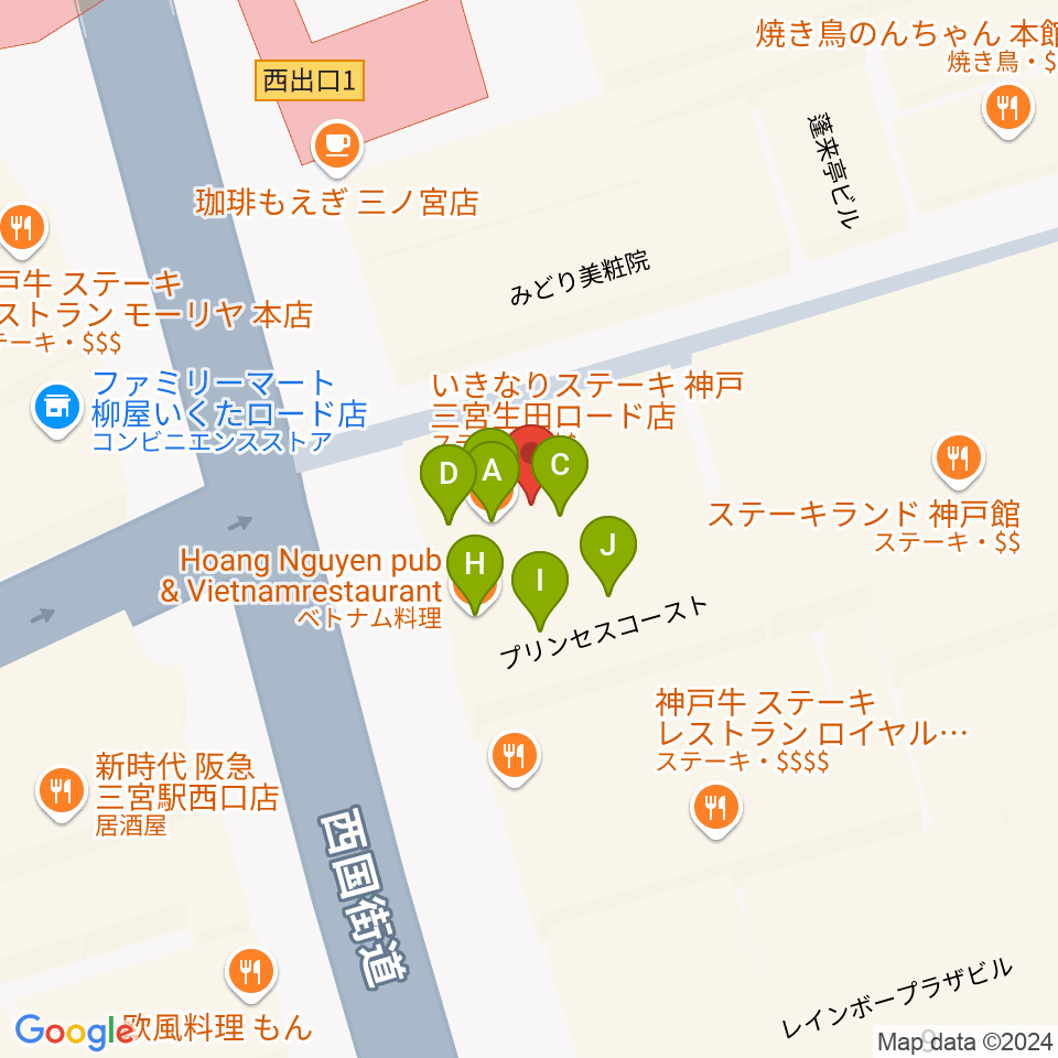 JazzBarグッドマン周辺のファミレス・ファーストフード一覧地図